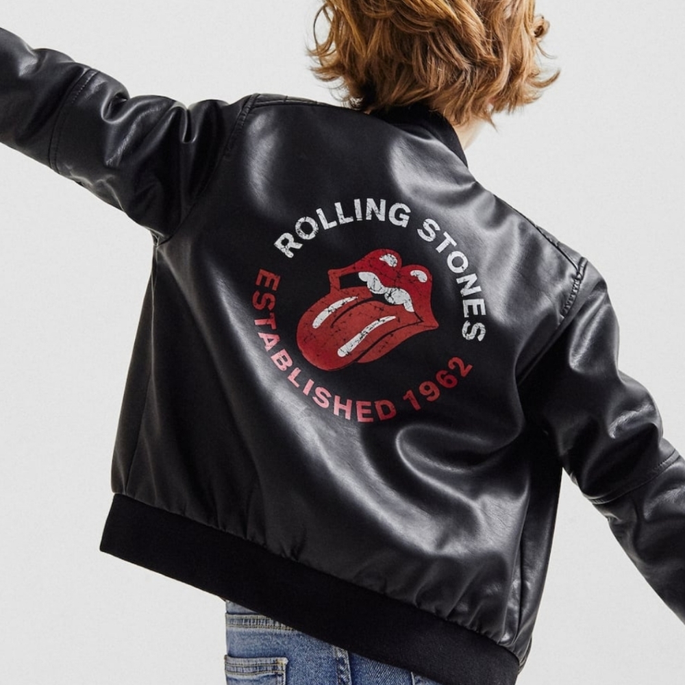 Zara Rolling Stones faux leather jacket